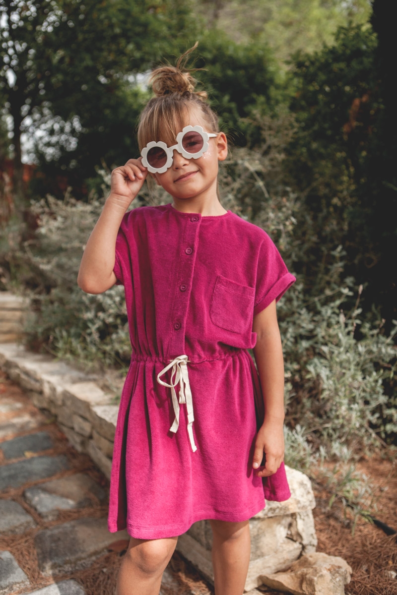 Baia girl s dress berry pink terry cotton Marlot Paris x Smallable