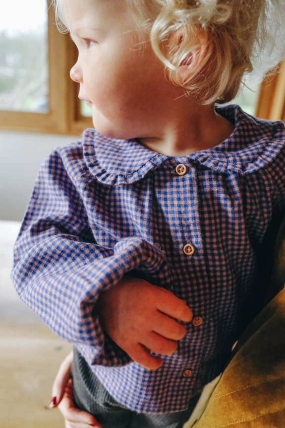 Mahault baby girl blouse in blue mini gingham