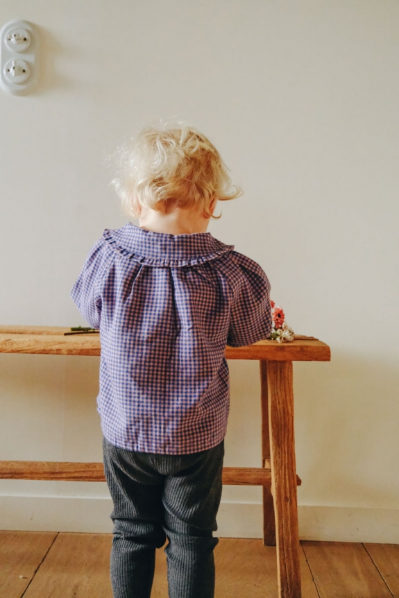 Mahault baby girl blouse in blue mini gingham